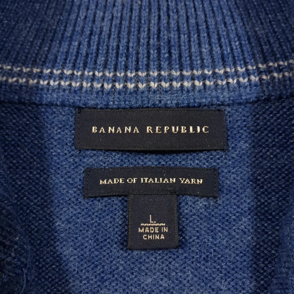 Banana Republic Wool Blend Sweater Mens Large Blue Pullover 1/4 Zip Epaulletes